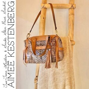 Aimee Kestenberg Two-Tone Leather & Snake Skin Print Satchel